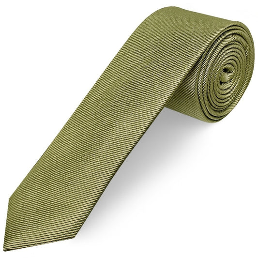Khaki Silk Twill Skinny Mens Tie 1