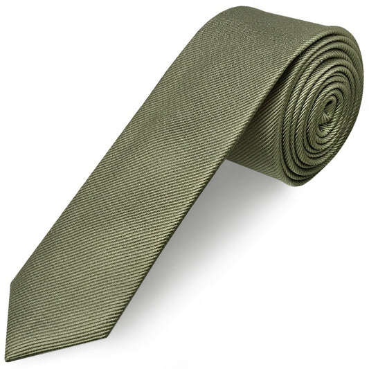 Olive Silk Twill Skinny Mens Tie 1