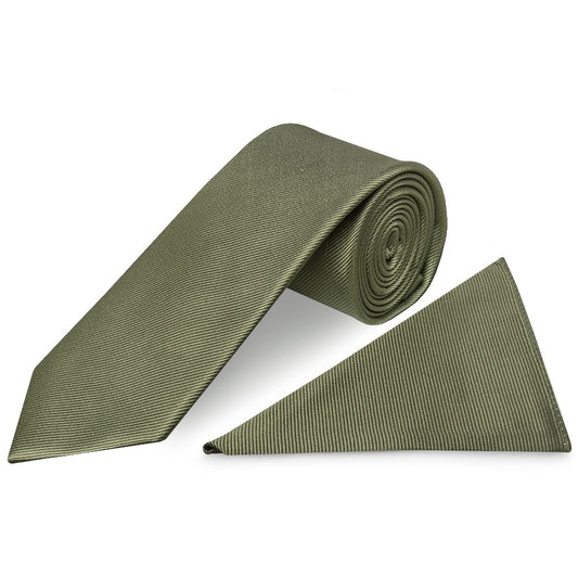 Olive Silk Twill Classic Mens Tie And Pocket Square Set 1