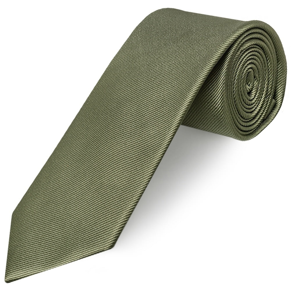 Olive Silk Twill Classic Mens Tie And Pocket Square Set 3