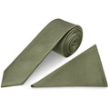 Olive Silk Twill Skinny Mens Tie and Pocket Square Set