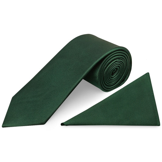 Bottle Green Silk Twill Classic Mens Tie And Pocket Square Set 1