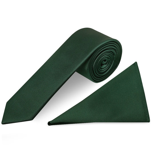 Bottle Green Silk Twill Skinny Mens Tie And Pocket Square Set 1