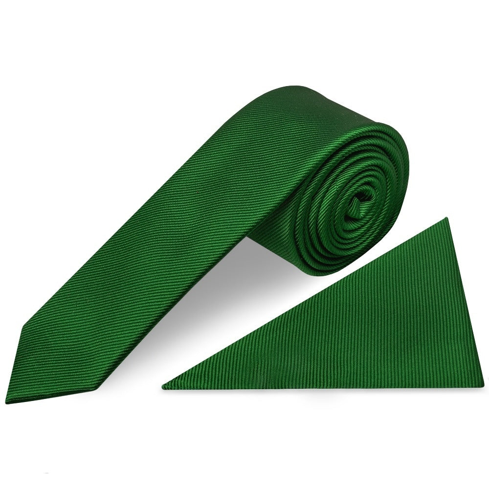 Green Silk Twill Skinny Mens Tie And Pocket Square Set 1