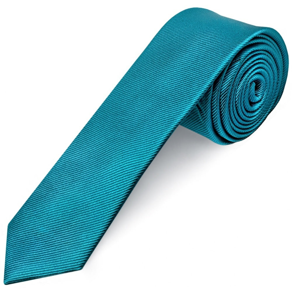 Turquoise Silk Twill Skinny Mens Tie 1