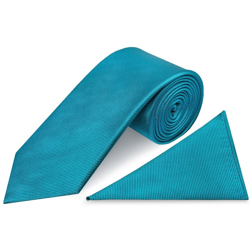 Turquoise Silk Twill Silk Classic Mens Tie And Pocket Square Set 1