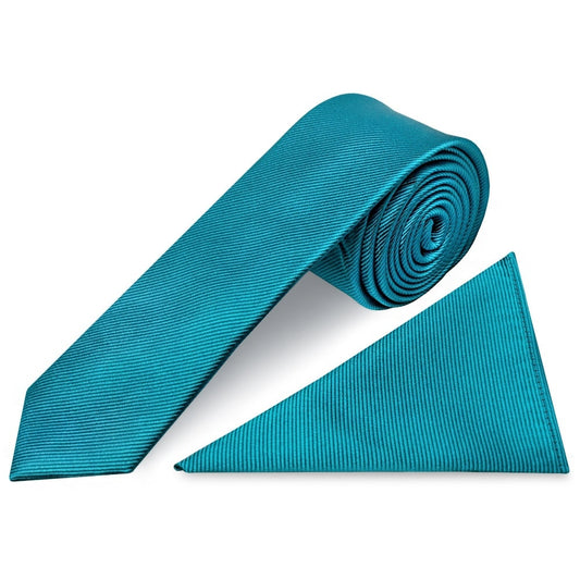 Turquoise Silk Twill Skinny Mens Tie And Pocket Square Set 1