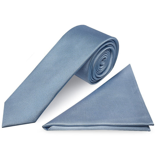 Light Blue Silk Twill Skinny Mens Tie And Pocket Square Set 1