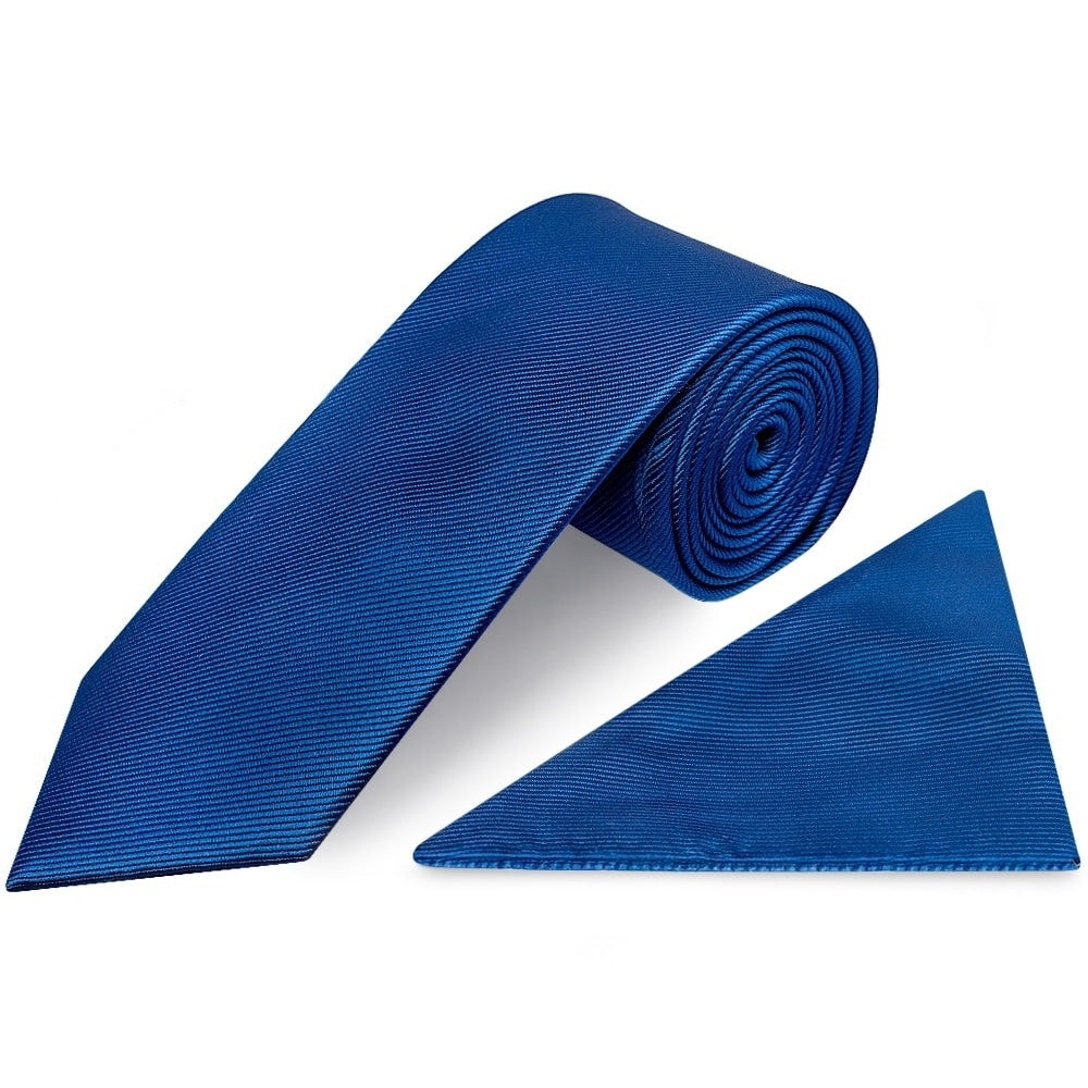 Royal Blue Silk Twill Classic Mens Tie And Pocket Square Set 1