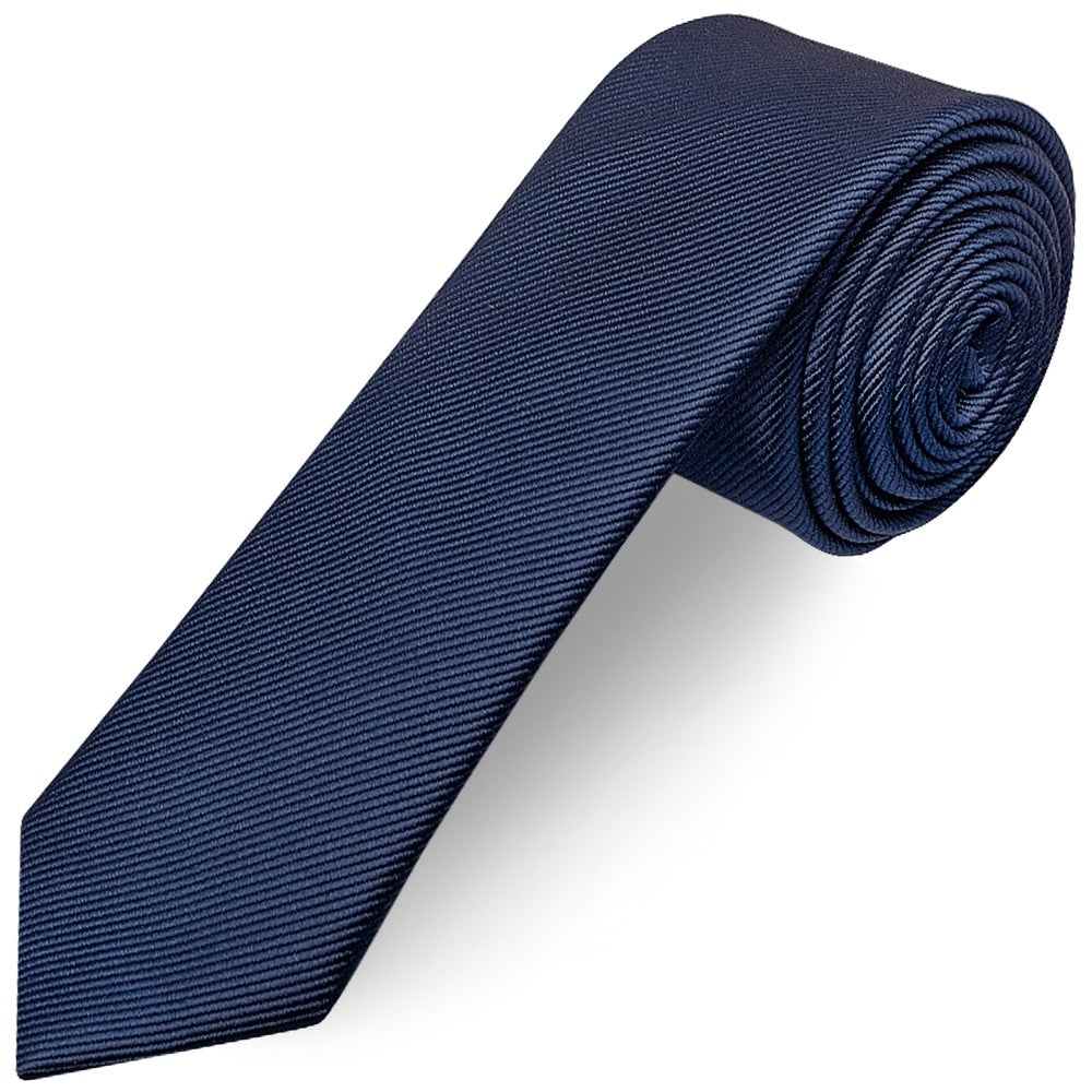 French Navy Silk Twill Skinny Mens Tie 1