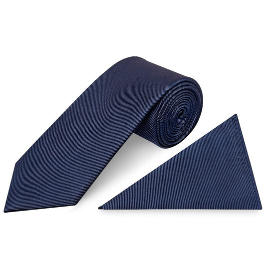 French Navy Silk Twill Classic Mens Tie And Pocket Square Set 1