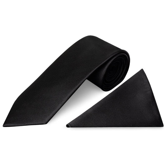 Black Silk Twill Silk Classic Mens Tie And Pocket Square Set 1