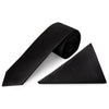 Black Silk Twill Skinny Mens Tie and Pocket Square Set