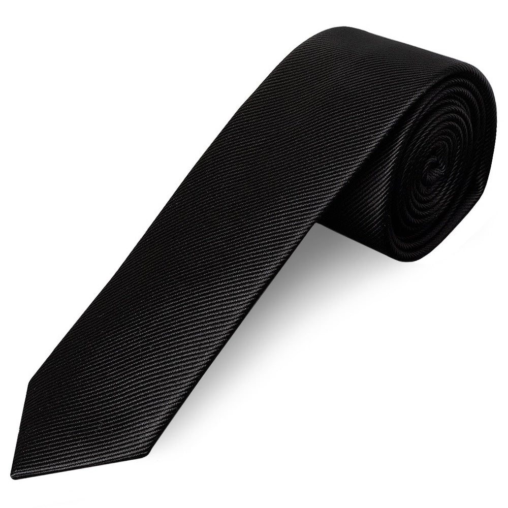 Black Silk Twill Skinny Mens Tie And Pocket Square Set 2