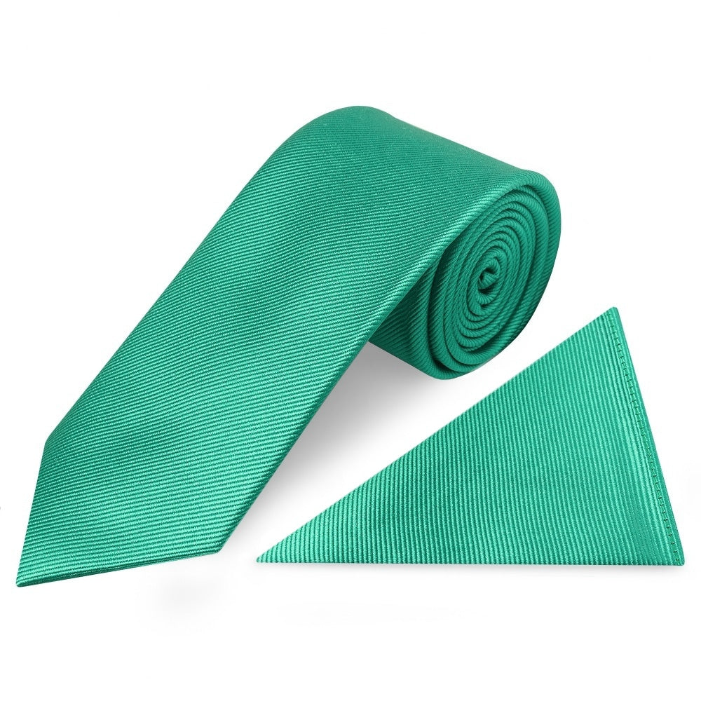 Emerald Green Silk Twill Silk Classic Mens Tie And Pocket Square Set 1