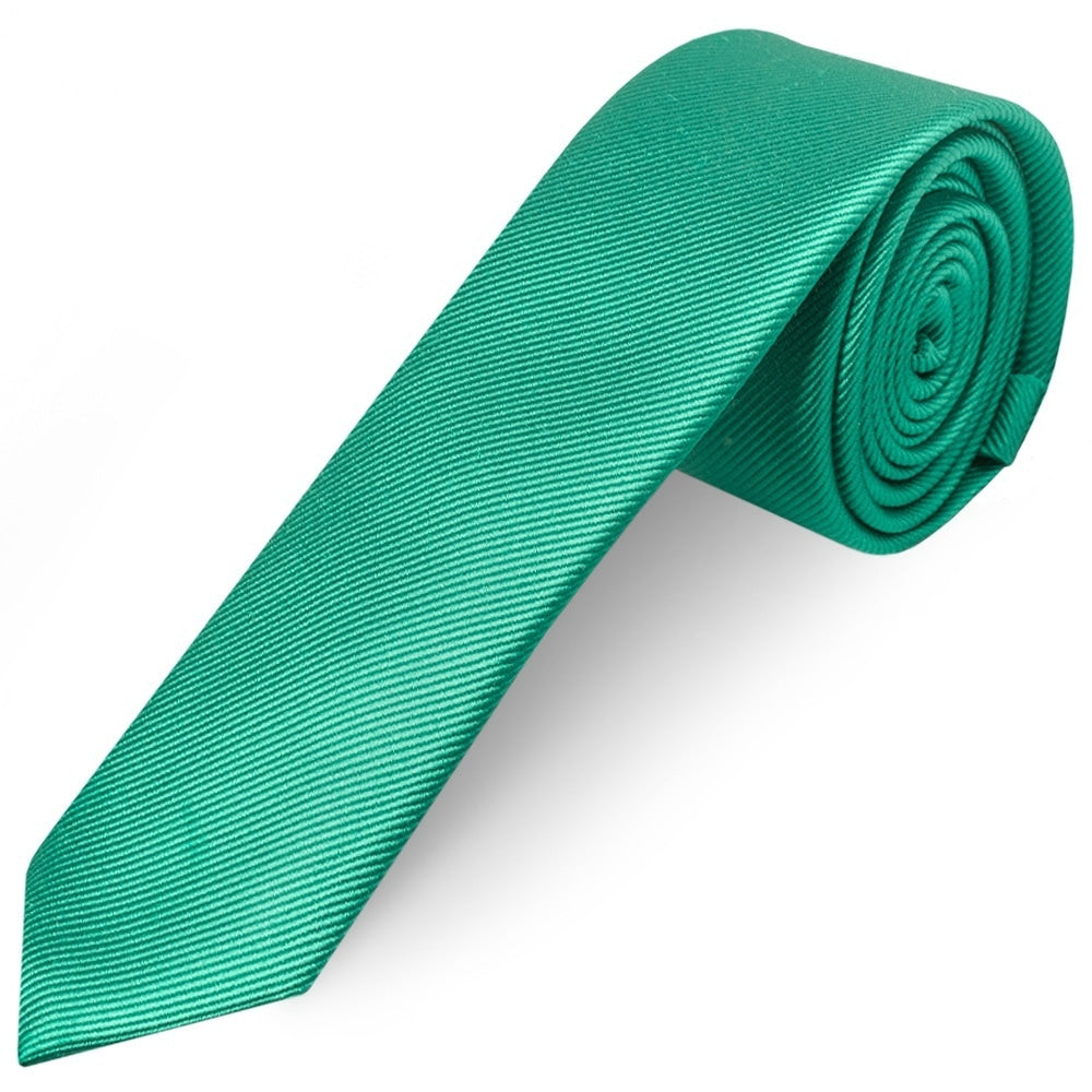 Emerald Green Silk Twill Skinny Mens Tie And Pocket Square Set 2