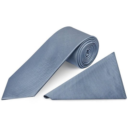 Dusty Blue Silk Twill Classic Mens Tie And Pocket Square Set 1