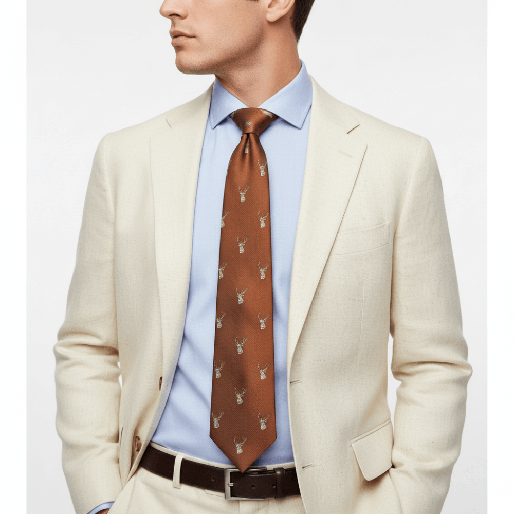 Burnt Orange Deer Head Classic Mens Tie 2