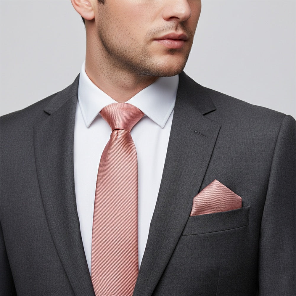 Dusty Rose Silk Twill Classic Mens Tie And Pocket Square Set 2