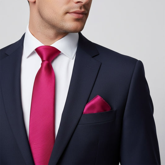 Fuchsia Pink Silk Twill Classic Mens Tie And Pocket Square Set 2