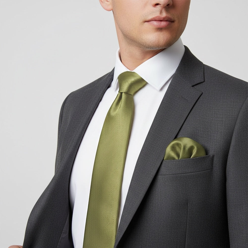 Khaki Silk Twill Classic Mens Tie And Pocket Square Set 2