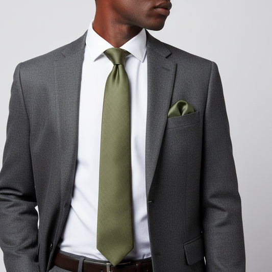 Olive Silk Twill Classic Mens Tie And Pocket Square Set 2