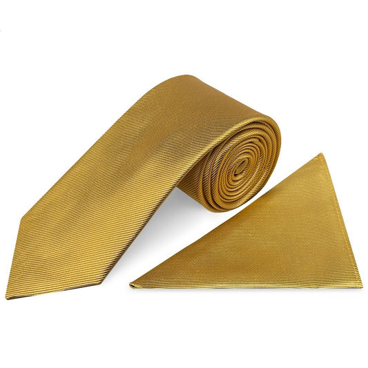 Mustard Yellow Silk Twill Classic Mens Tie And Pocket Square Set 1