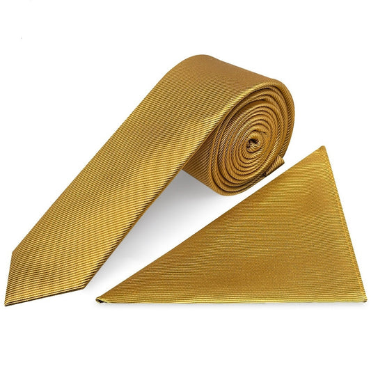 Mustard Yellow Silk Twill Skinny Mens Tie And Pocket Square Set 1