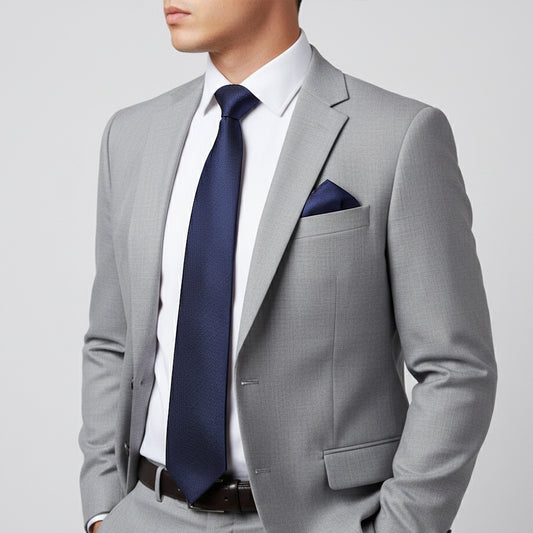 French Navy Silk Twill Classic Mens Tie And Pocket Square Set 2