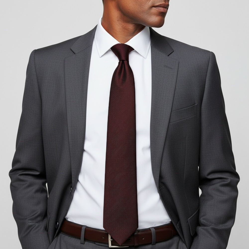 Burgundy Silk Twill Classic Mens Tie 2