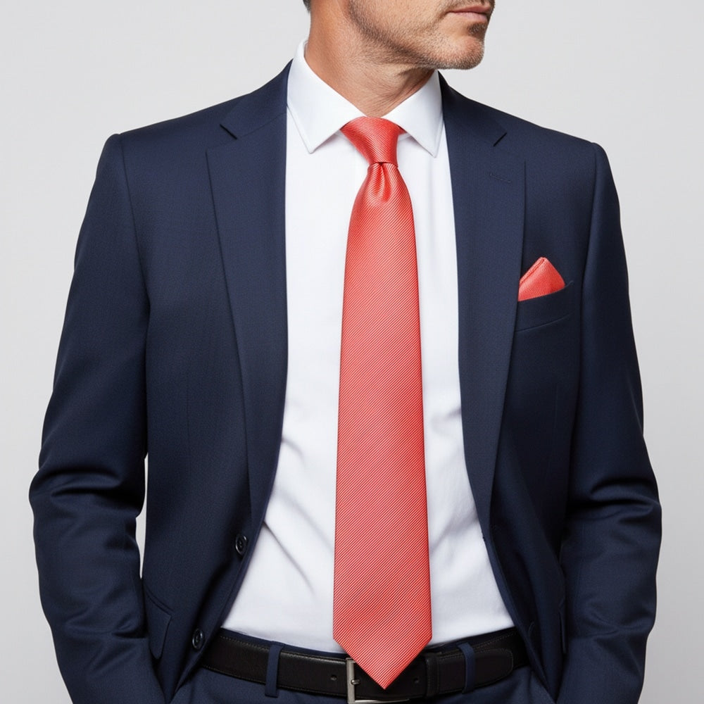 Salmon Pink Silk Twill Classic Mens Tie And Pocket Square Set 2