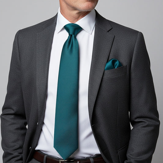 Teal Silk Twill Silk Classic Mens Tie And Pocket Square Set 2