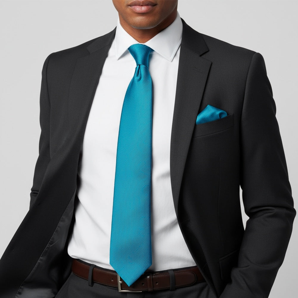 Turquoise Silk Twill Silk Classic Mens Tie And Pocket Square Set 2