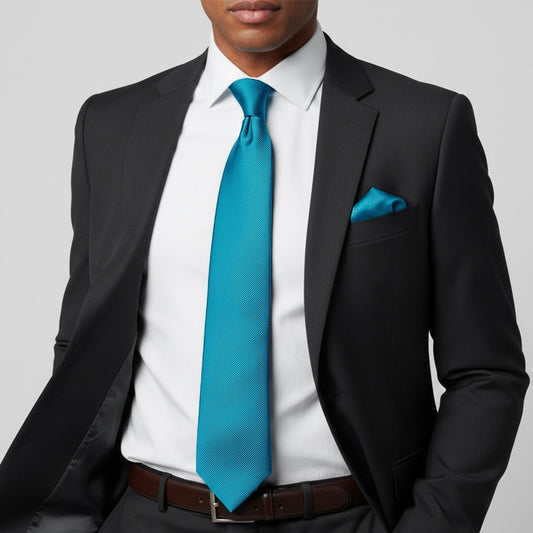 Turquoise Silk Twill Silk Classic Mens Tie And Pocket Square Set 2