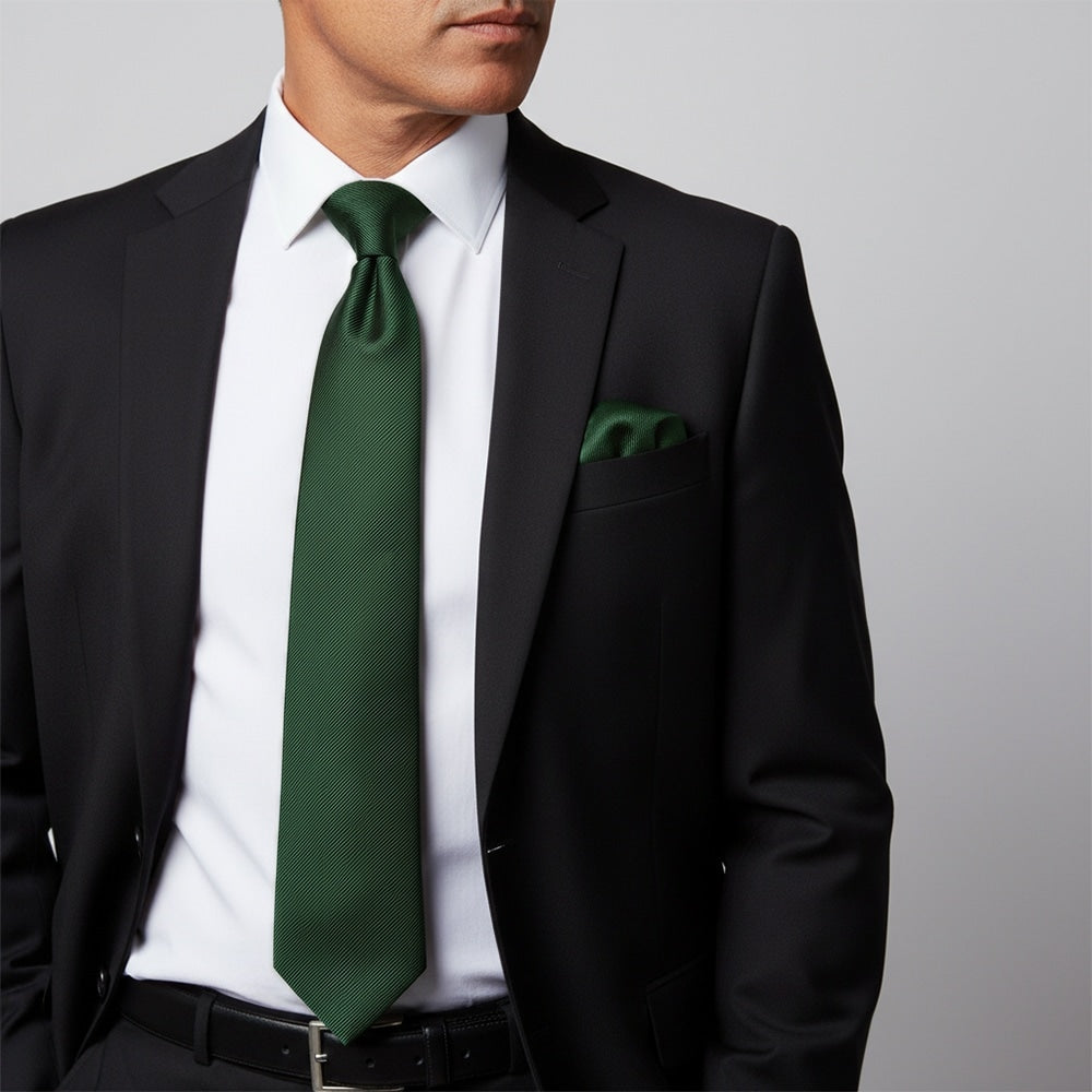 Bottle Green Silk Twill Classic Mens Tie And Pocket Square Set 2