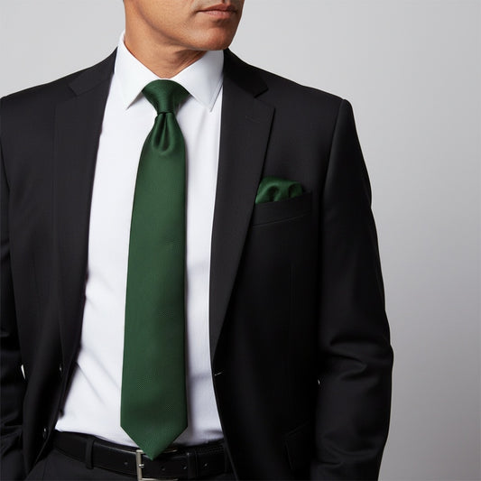 Bottle Green Silk Twill Classic Mens Tie And Pocket Square Set 2