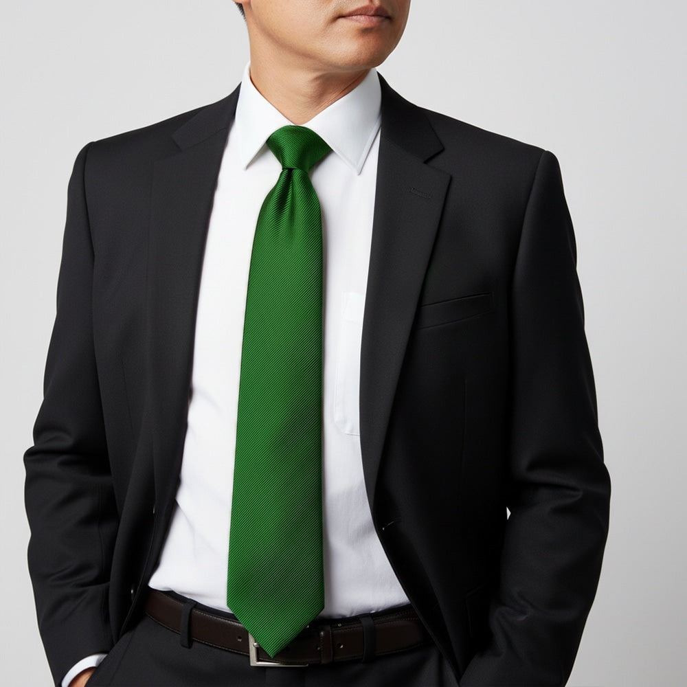 Green Twill Silk Classic Mens Tie 2