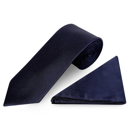Navy Twill Silk Classic Mens Tie And Pocket Square Set 1