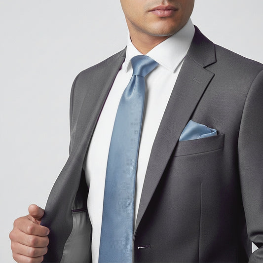 Light Blue Silk Twill Classic Mens Tie And Pocket Square Set 2