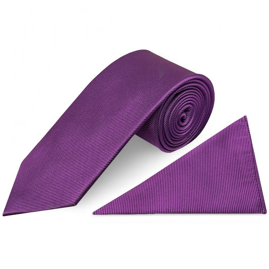 Cadbury Purple Silk Twill Classic Mens Tie And Pocket Square Set 1