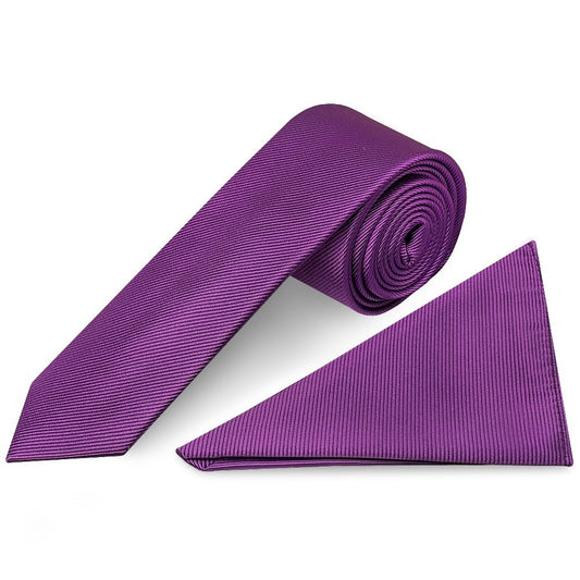 Cadbury Purple Silk Twill Skinny Mens Tie And Pocket Square Set 1