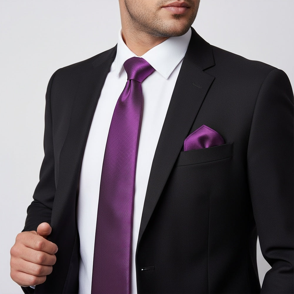 Cadbury Purple Silk Twill Classic Mens Tie And Pocket Square Set 2