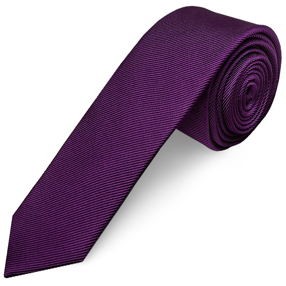 Purple Silk Twill Skinny Mens Tie 1