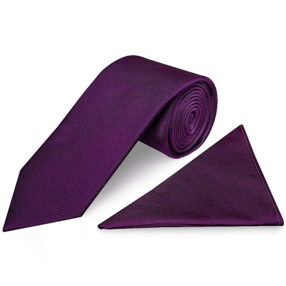 Purple Silk Twill Silk Classic Mens Tie And Pocket Square Set 1