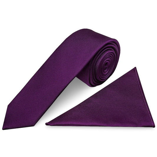 Purple Silk Twill Skinny Mens Tie And Pocket Square Set 1