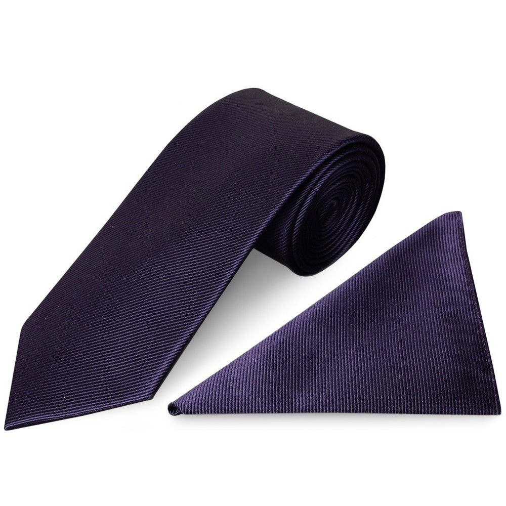 Plum Silk Twill Silk Classic Mens Tie And Pocket Square Set 1