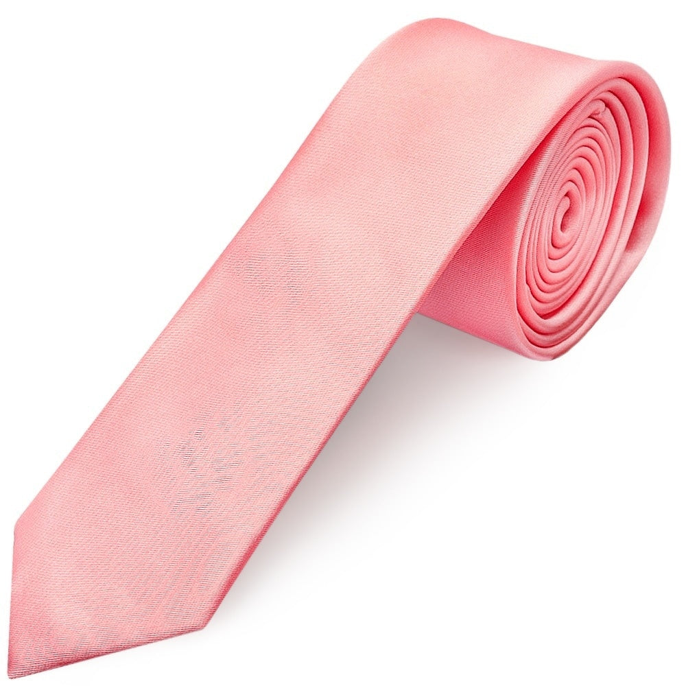 Plain Blush Rose Satin Skinny Mens Tie And Pocket Square Set 2