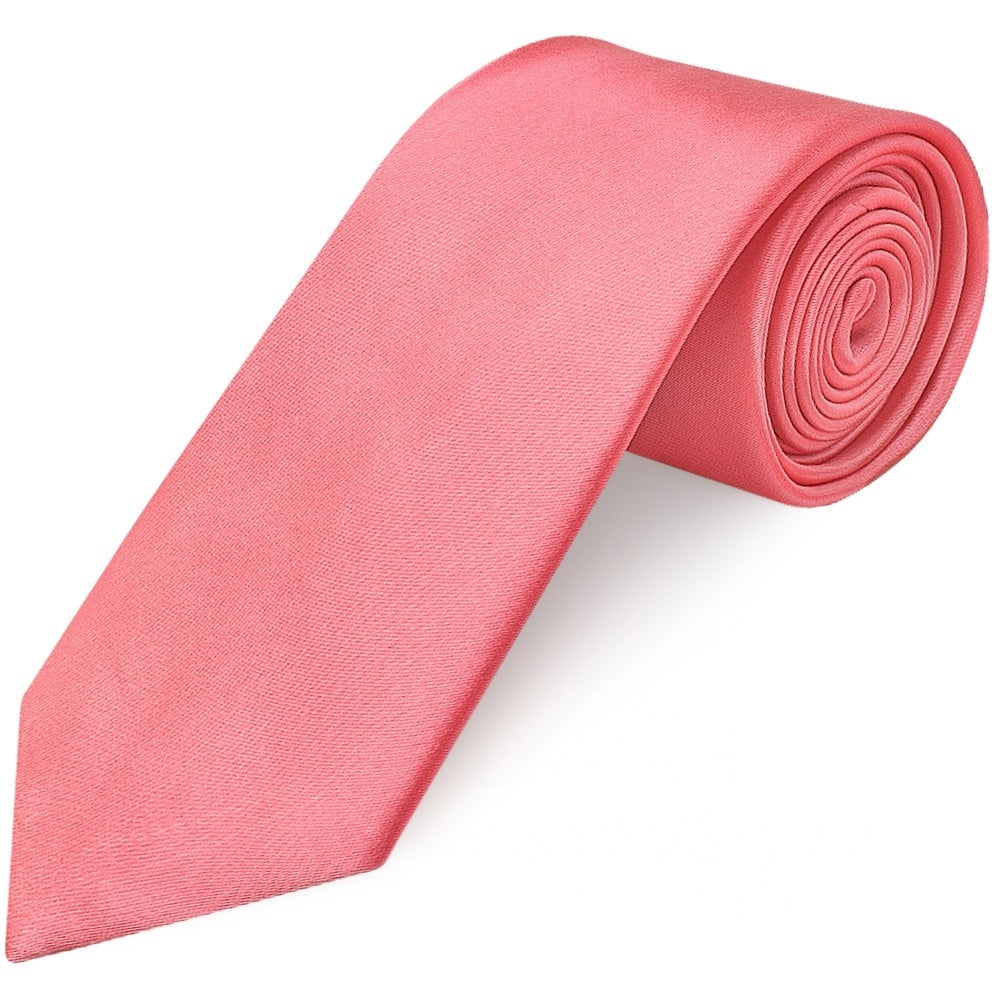 Plain Light Coral Pink Satin Classic Mens Tie And Pocket Square Set 3