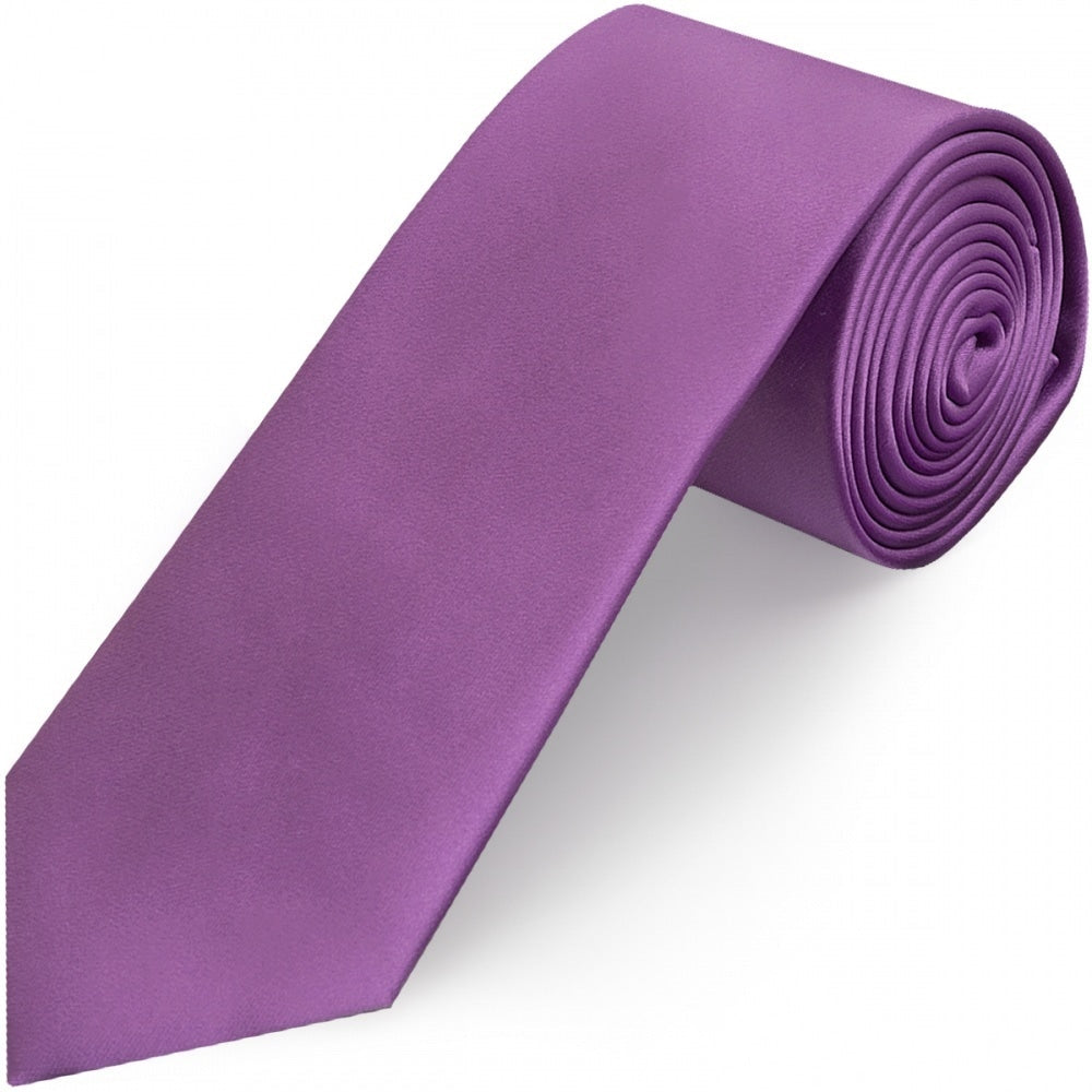 Plain Cadburys Purple Satin Classic Mens Tie And Pocket Square Set 3