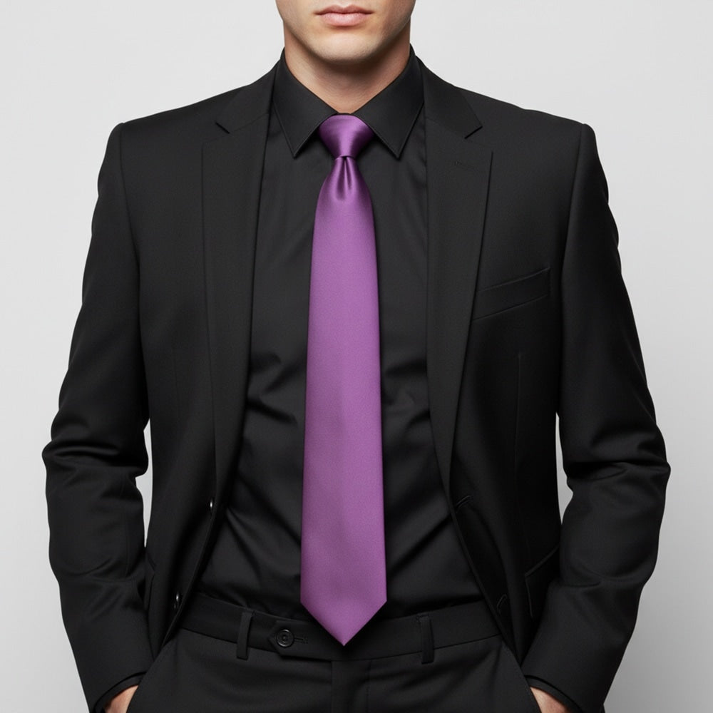 Plain Cadburys Purple Satin Classic Mens Tie 2